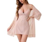 HOTSO Femmes Père Noël Sexy Lingerie Nuisette Col V Ouverte Bretelles Dos Nu Dentelle Transparente Robe String Halter Chemise, Babydoll Ensemble Sensuelle Lingerie Sleepwear pour Femme Noël Rouge