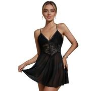 HOTSO Femmes Père Noël Sexy Lingerie Nuisette Col V Ouverte Bretelles Dos Nu Dentelle Transparente Robe String Halter Chemise, Babydoll Ensemble Sensuelle Lingerie Sleepwear pour Femme Noël Rouge