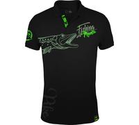 HOTSPOT DESIGN Fishing Mania Pike, XL, noir-vert, polo pour la pêche au brochet, 010200604