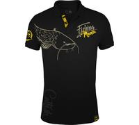 HOTSPOT DESIGN Polo Fishing Mania CatFish, XL, schwarz-gelb, Wallerangler Poloshirt, 010200404
