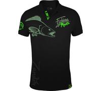 HOTSPOT DESIGN Polo Shirt Fishing Mania Zander, M, noir-vert, Polo pour pêcheurs de sandres, 010200502