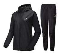 HOTSUIT Combinaison de sauna pour femme avec veste de survêtement et pantalon de sauna pour perdre du poids, combinaison de sudation pour mincir à la salle de gym, Noir, 3XL