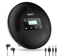 HOTT Lecteur CD portable 1800 mAh Lecteur CD rechargeable avec Bluetooth et émetteur FM Idéal pour les voyages, la maison et la voiture avec écouteurs stéréo et design résistant aux chocs (noir)
