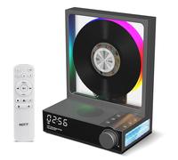 HOTT Lecteur CD portable avec télécommande, Bluetooth 5.3 de bureau, avec lumières RVB, lecteur CD avec haut-parleurs HiFi, prend en charge la carte TF, la transcription, l'écran LED, minuterie (gris)