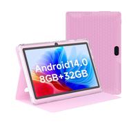 HOTTABLET Tablette 7" Android 14.0 avec étui de protection, 8 Go (4 + 4 Go extension) RAM + 32 Go ROM, écran IPS, double caméra, Bluetooth 5.0 WiFi Tab (rose)