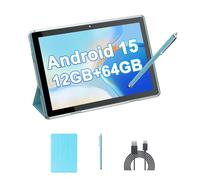 HOTTABLET Tablette Android 15 10" avec étui/stylet, 10 (4 + 6 extensions) Go de RAM + 64 Go de ROM, 2 + 8 MP double caméra, batterie 6000 mAh (tablette + étui + stylet), bleu