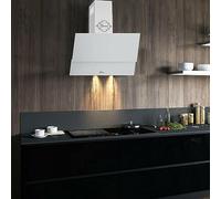 Hotte 80 cm GURARI GCH D 268 WH 8 Prime/Hotte Blanc Verre à Commande Tactile/Hotte éclairage LED inclinée/Hotte de Cuisine Classe A avec filtre à charbon/Hotte Aspirante
