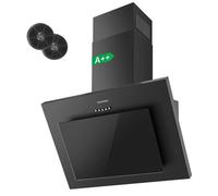 Hotte Asipirante 60cm,Evacuation ou Recyclage avec Filtre à Charbon,3 Vitesses,Verre Trempé,Noir,Hotte Cuisine inclinée,A++