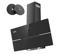 Hotte Aspirante 90cm, IsEasy Hotte Aspirante Inclinée Noir, 578 m³/h Classe A++, 3 Niveaux de Vitesse, Éclairage LED, Hotte Murale Évacuation ou Recyclage, Filtre à Charbon Inclus