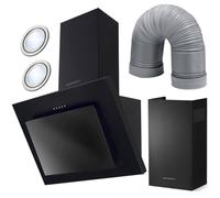 Hotte aspirante à cheminée - JANSHOP - 60 cm - Noire - Modèle BT-215 - Verre trempé - Éclairage LED