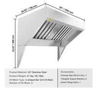 VEVOR Hotte Aspirante Commerciale de 1,5 m pour Camion-Restaurant, Hotte de Remorque en Inox 201 avec 2 Grilles de Filtre à Huile Amovibles en Forme de U, Hotte d'Aération Résistante à la Rouille
