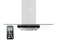 Hotte aspirante cuisine 90 cm | Hotte Îlot | acier inoxydable | verre noir | WiFi | arrête automatiquement | Opération tactile | MULTI-INSEL-HC