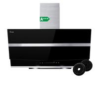 Hotte aspirante cuisine 90 cm | Hotte Murale Inclinées | acier inoxydable | verre noir | arrête automatiquement | Opération tactile | HERMES9005S