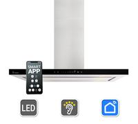 Hotte aspirante cuisine 90 cm | Hotte Îlot | acier inoxydable | verre noir | WiFi | arrête automatiquement | Opération tactile | FLAT-INSEL-6