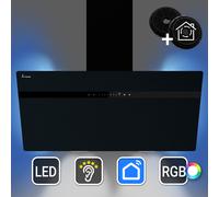 Hotte aspirante cuisine 90cm Inclinées acier inoxydable verre noir WiFi