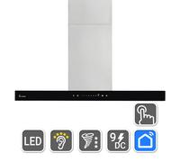 Hotte aspirante cuisine 90 cm | Hotte Îlot | acier inoxydable | verre noir | WiFi | arrête automatiquement | Opération tactile