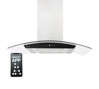 Hotte aspirante cuisine 90 cm | Hotte Îlot | acier inoxydable | verre noir | WiFi | arrête automatiquement | Opération tactile | SINUS-INSEL-HC