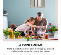 Hotte aspirante d'îlot Barett Ø35cm recirculation 558 m³/h LED filtre à charbon actif B