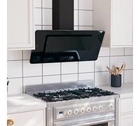 Hotte Aspirante, Hotte de Cuisine Hotte Casquette Hotte murale 90 cm Acier inoxydable et verre trempé Noir