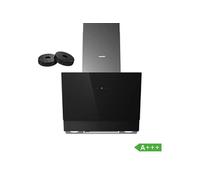 Hotte Aspirante Inclinée 60cm - 650m³/h - Classe A+++ - Commandes Gestuelles - 4 vitesses - 2 Filtres à Charbon - Verre Noir