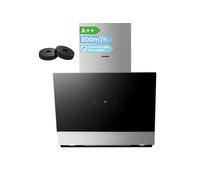 Hotte Aspirante Inclinée 60cm - 800m³/h - Classe A++ - Commandes Gestuelles - 4 vitesses - 2 Filtres à Charbon - Verre Noir