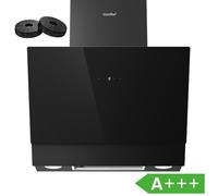 COMFEE' ANGJ72B Hotte aspirante A+++ 60 cm 650 m³/h Hotte Inclinée en verre trempé et en acier inoxydable, contrôles tactiles et gestuelles, 4 niveaux de vitesse, LED, recyclage de l'air, Noir