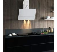 Hotte aspirante murale 60 cm verre blanc Gurari GCH D 268 WH 6, 3 vitesses, Hotte Aspirante Haute Performance 1000m³/h/Hotte éclairage LED inclinée/Hotte mode recyclage ou évacuation de l'air