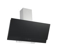 Hotte aspirante Respekta/Hotte inclinée de 90 cm/Boîtier en acier inoxydable avec écran en verre noir/Fonction d'extraction et de recyclage de l'air / CH77090SA / A / 53-66 dB