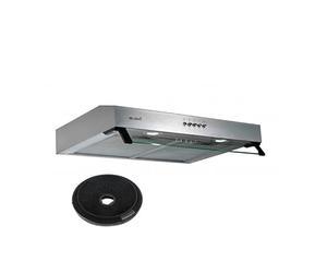 Hotte casquette visière RIVAGE 60 cm - Inox - Mode évacuation ou recyclage - 3 vitesses - Filtres lavables + filtre à charbon - Design ultra-fin (93 mm) - Marque française