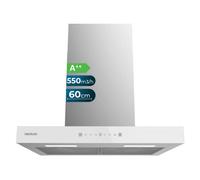 Cecotec Hotte Aspirante Flux TT 605500 Glass White A++. 60 cm, 70W, Faible Consommation d'Énergie, Aspiration 550m3/h, Commande Tactile, 3 Niveaux, Éclairage LED, Filtre à Charbon