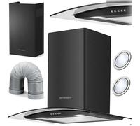 Hotte de cuisine cheminée - JANSHOP - 60 cm - Modèle BT-201 - Verre trempé - Acier inoxydable - Noir - Éclairage LED