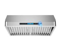 Hotte de cuisine en acier inoxydable 76,2 cm sous armoire, détection gestuelle, contrôle tactile, mise à niveau du moteur, faible bruit, 4 vitesses avec lumières LED, ventilateur d'échappement