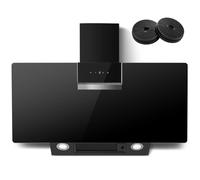 Hotte de cuisine murale 90 cm 800 m3/h LED Touch Control, verre noir - Option de recirculation/échappement