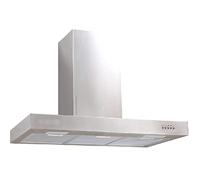 Hotte décorative INOX. Classe énergétique B. 3 filtres en aluminium. Moteur 190 W. Dimensions : 90 x 50 x 58-116 cm.