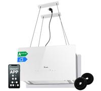 Hotte îlot 60cm recyclage air verre blanc Tactile LED App WiFi intelligente