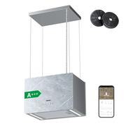 Hotte Ilot A+++ APP Contrôle 700m3/h Booster 4 Vitesses avec Filtre au charbon Hotte à Recyclage Blanc CIARRA