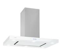 Hotte îlot Klarstein Valeria 90 cm 650 m³-h tactile CEE A LED verre inox blanc