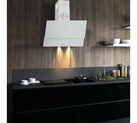 Hotte Inclinée 60 cm verre blanc GURARI GCH D 268 WH 6 Prime/Hotte de Cuisine Économique en Énergie Classe A/Hotte Aspirante Haute Performance 1000m³/h, hotte murale avec télécommande,