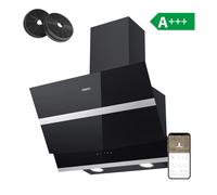 Hotte Inclinée A+++ 60cm APP Contrôle 4 Vitesses 650m3/h Booster 2pcs Filtres au charbon Noir CIARRA