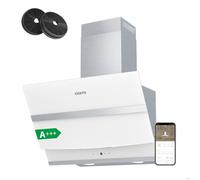 Hotte Inclinée Tactile 60cm APP Contrôle A+++ 650m3/h Booster 2pcs Filtres au charbon Blanc CIARRA
