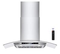 Hotte murale de 76,2 cm en verre trempé 900 CFM, télécommande/geste/contrôle tactile, hotte de cuisine en acier inoxydable avec ventilateur d'échappement à 4 vitesses, lumières réglables, mode mémoire
