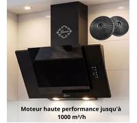 Hotte murale inclinée - GURARI - GCH S 482 50 BL - 50 cm - Verre noir - 1000 m³/h