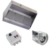 Hotte Professionnelle Inox Motorisée - Hotte Adossée Trapèze avec Moteur Escargot et Variateur - Aspiration & Extraction, Filtres à Choc - Cuisine, Restaurant, Food Truck - Extraction (1500x750 mm)