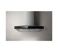 Hotte Trapeze Inox + bandeau noir 60cm, puissance maxi 710m3/h a 73dbA, touches tactiles retroeclairees 4 vitesses, led, 2 filtres cassette inox, diametre de sortie moteur 150mm