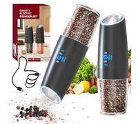 HOTUT 2 Pièces Moulin à Epices, Moulin a Poivre avec Plusieurs Niveaux de Broyage Réglables, Moulin à sel et à poivre électrique avec brosse et chiffon de nettoyage, rechargeable par usb - Noir