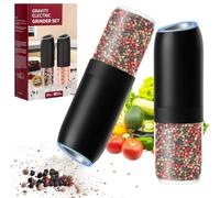 HOTUT 2 Pièces Moulin à Epices, Moulin a Poivre avec Plusieurs Niveaux de Broyage Réglables, Moulin à sel et à poivre électrique avec brosse et chiffon de nettoyage, Alimenté par batterie - Noir