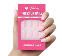HOTUT 48 pièces Ongles Pressés Amande French Tip, Faux Ongles Courts Rose Nude, Manucure Française, Couleur Nude Naturelle, Réutilisables, Lime et Stickers Inclus, Parfaits pour un Usage Quotidien.