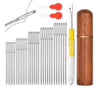 HOTUT Aiguilles à Coudre à Gros Chas, 30 Pièces Aiguilles à Main, Aiguilles à Broder Avec enfile-aiguille, découseur et Tube de Rangement, Grande Aiguille à Coudre & a Broder