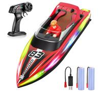 HOTUT Bateau Télécommandé, 2,4 GHz Bateau Telecommandé Enfant, Haute Vitesse RC Bateaux de Course, avec Lumières LED, avec Alarme de Batterie Faible, pour Piscines et Lacs (Rouge