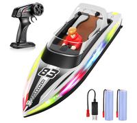 HOTUT Bateau Télécommandé, 2,4 GHz Bateau Telecommandé Enfant, Haute Vitesse RC Bateaux de Course, avec Lumières LED, avec Alarme de Batterie Faible, pour Piscines et Lacs (Blanc
